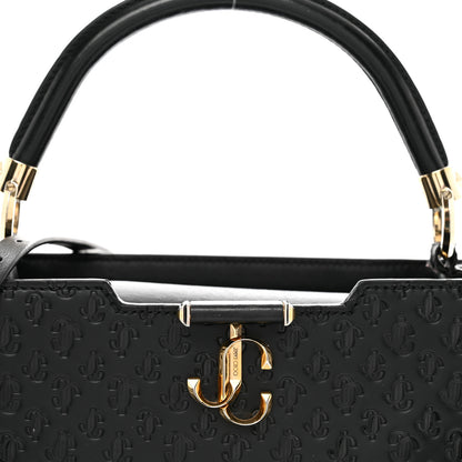 Jimmy Choo Calfskin Logo Embossed Varenne Top Handle Bag Black 5 of 12