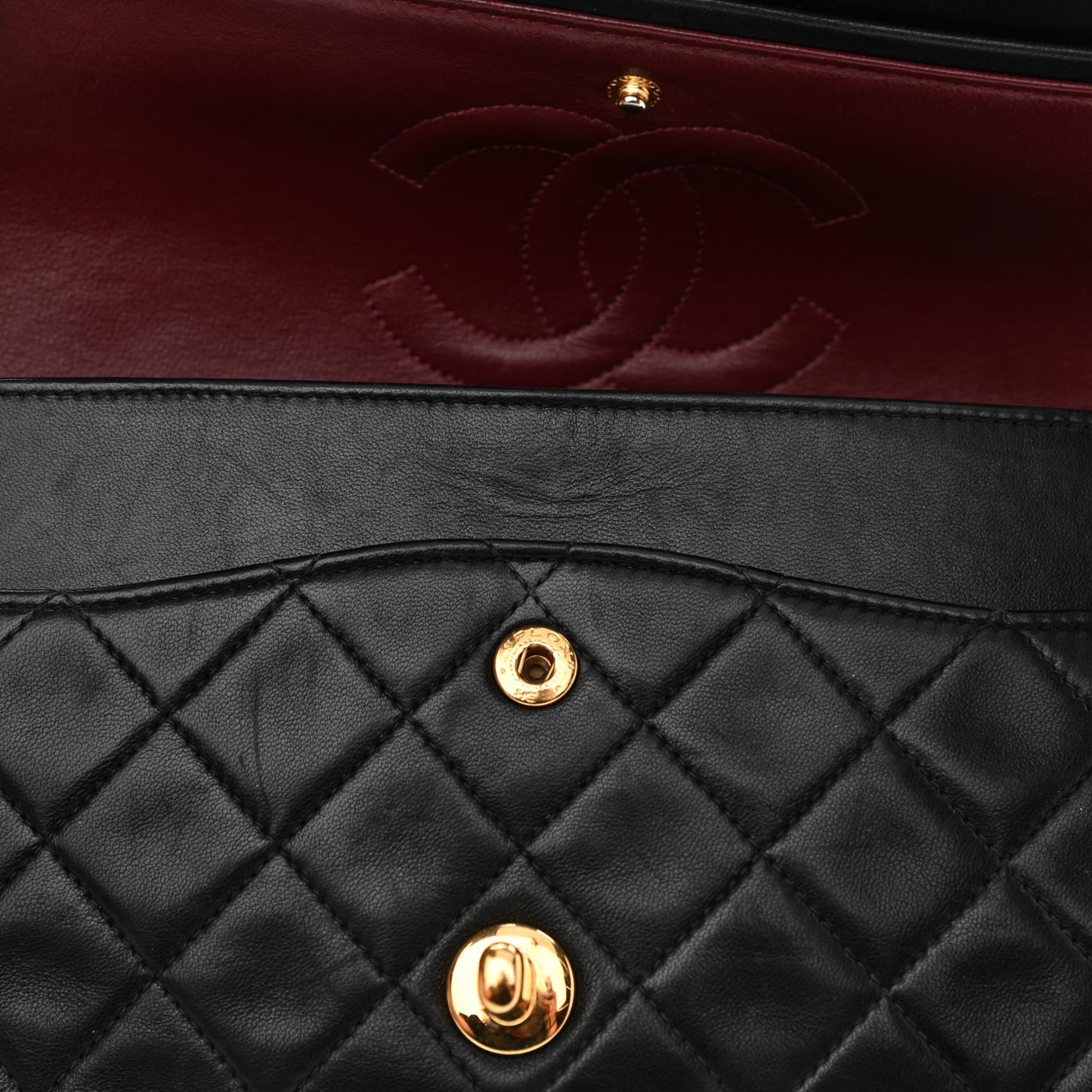 Lambskin Quilted Medium Double Flap Black