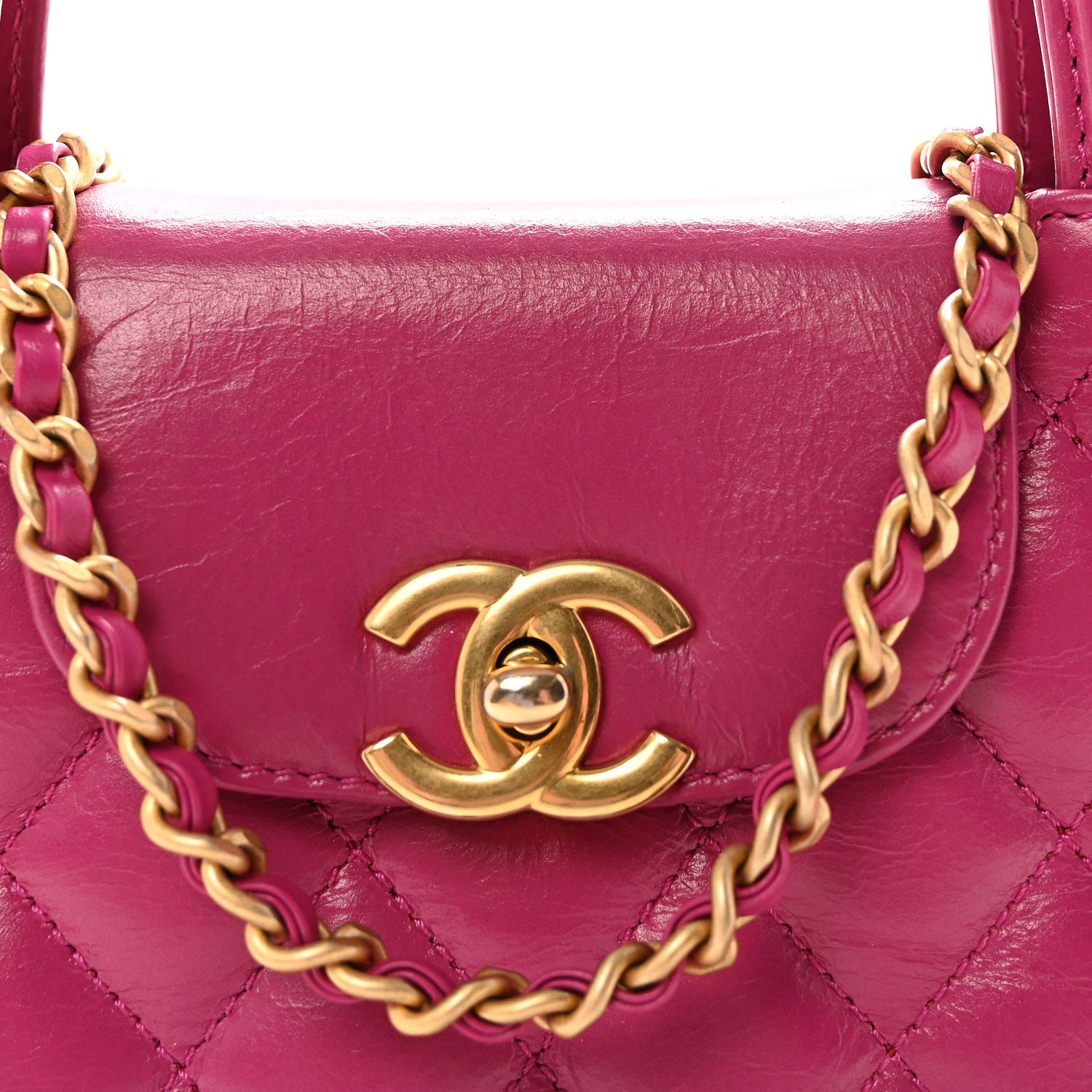 Chanel Shiny Aged Calfskin Quilted Nano Kelly Shopper Dark Pink 8 of 10