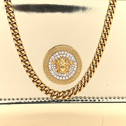 Versace Metallic Calfskin Crystal Medusa Wallet On Chain Gold 7 of 9