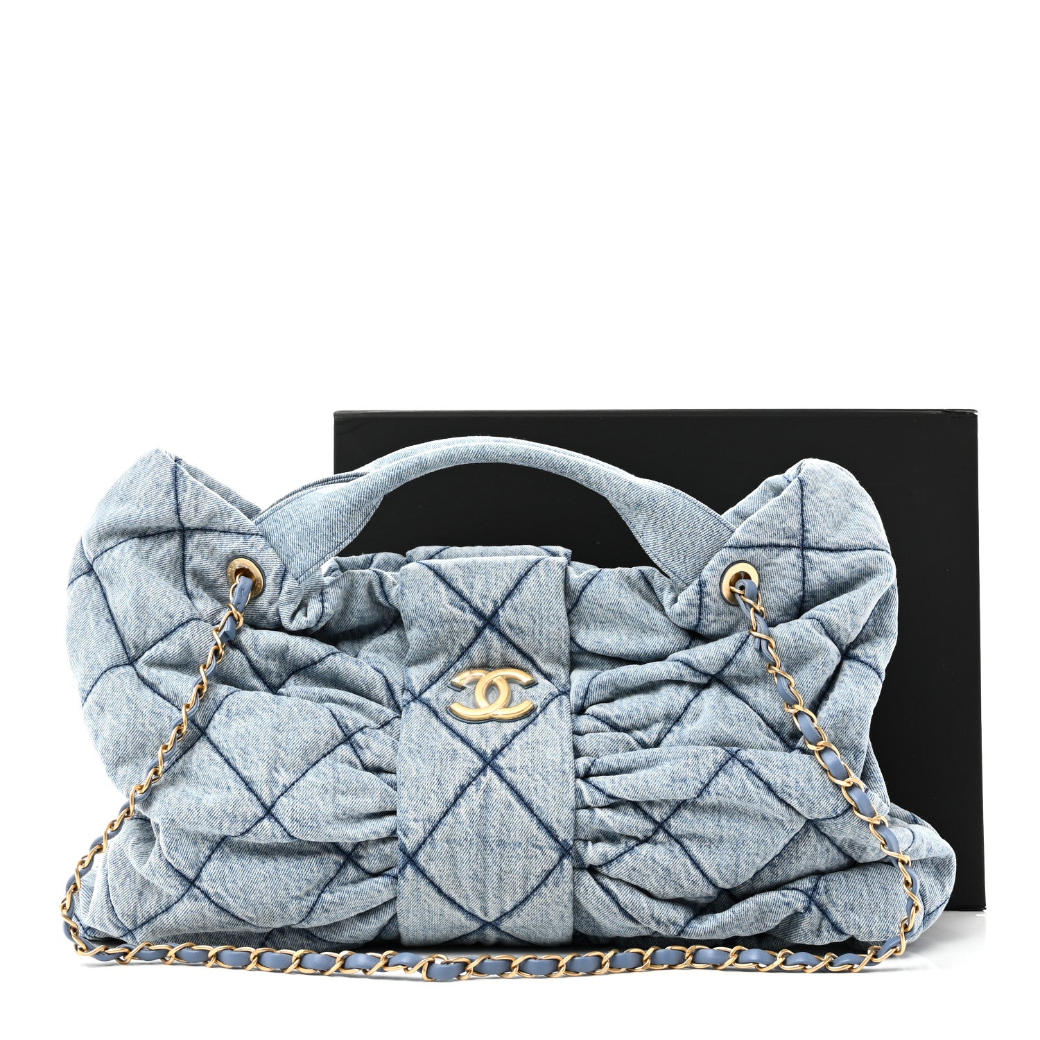 Chanel Washed Denim Quilted Maxi Bow Bag Blue 11 of 11