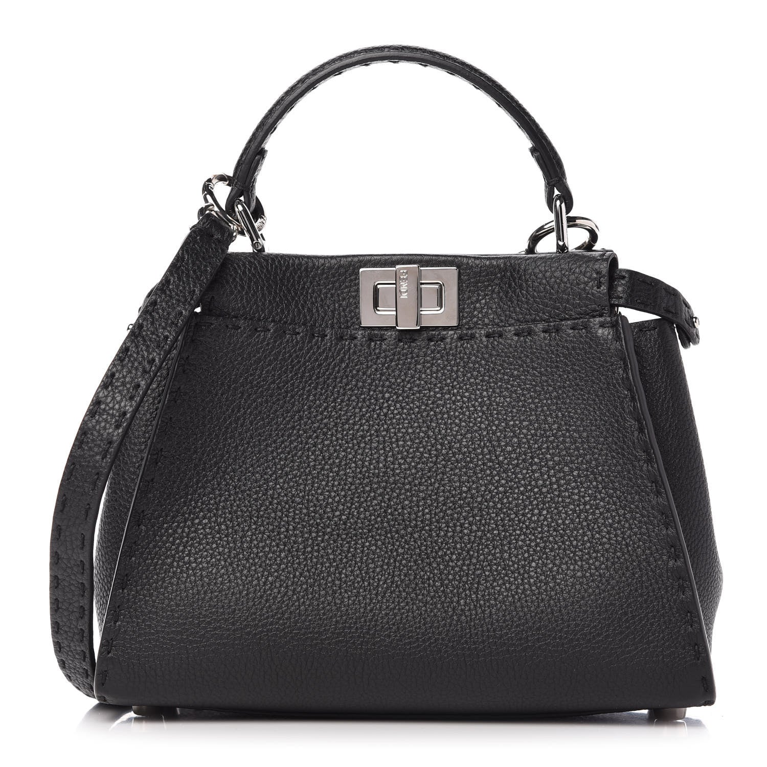 Fendi Cuoio Romano Selleria Bi-Color Mini Peekaboo Iconic Satchel Black Mou 1 of 9