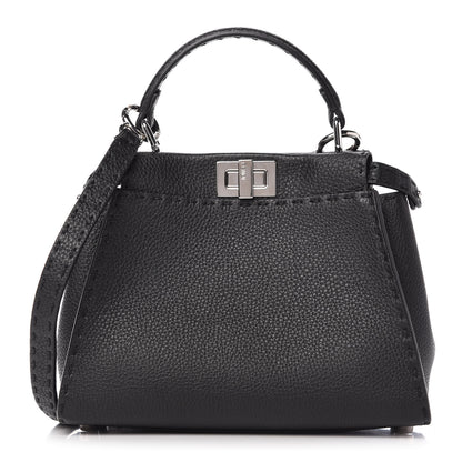 Fendi Cuoio Romano Selleria Bi-Color Mini Peekaboo Iconic Satchel Black Mou 1 of 9