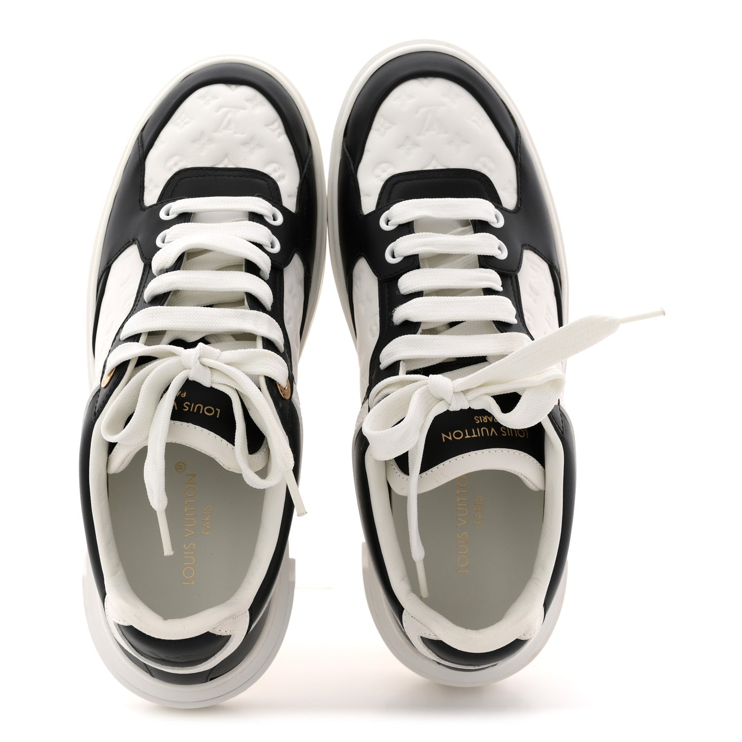 Monogram Embossed Calfskin Time Out Sneakers 38 White Black
