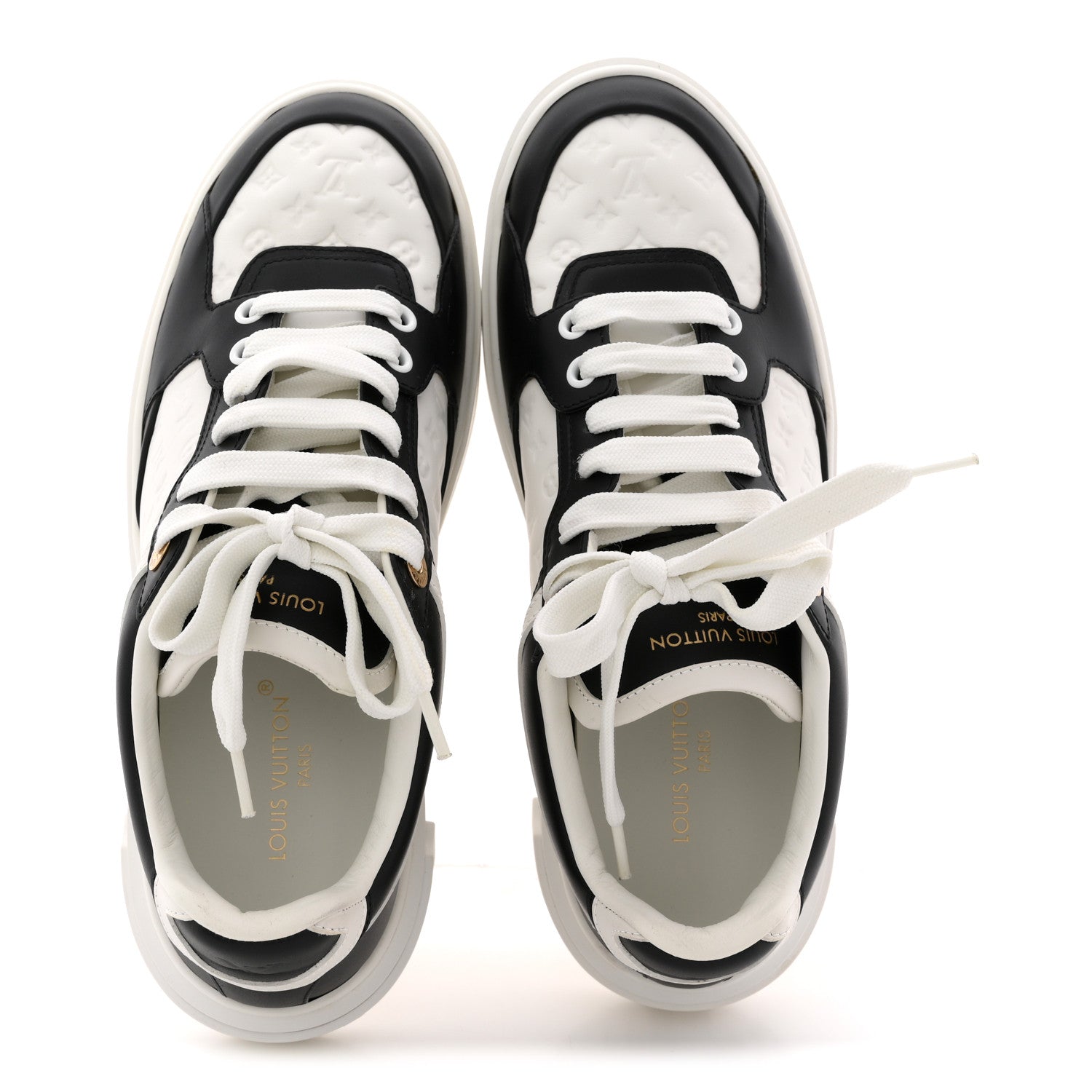 Louis Vuitton Monogram Embossed Calfskin Time Out Sneakers 38 White Black 2 of 12