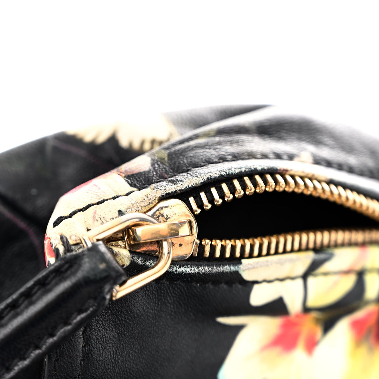 Lambskin Magnolia and Moth Print Mini Pandora Black