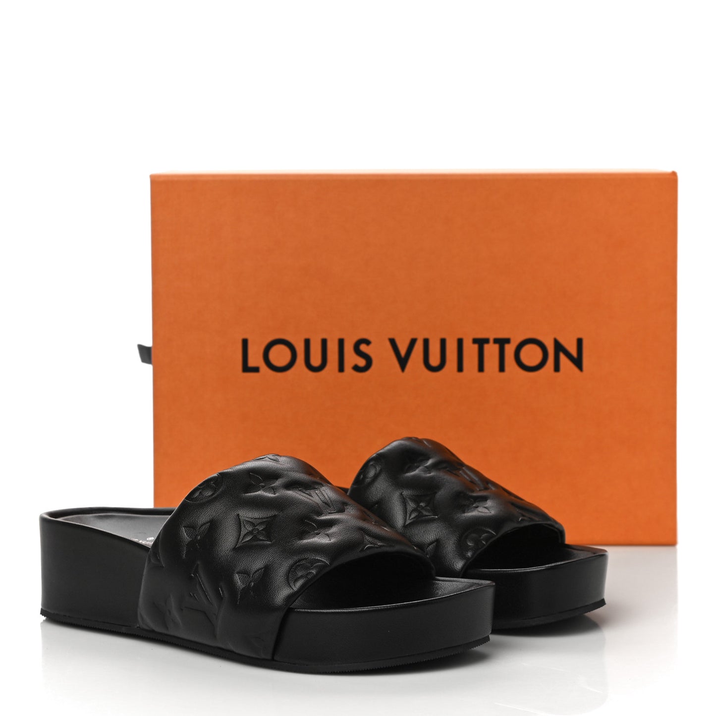 Lambskin Embossed Monogram Jumbo Flatform Mule Sandals 37 Black