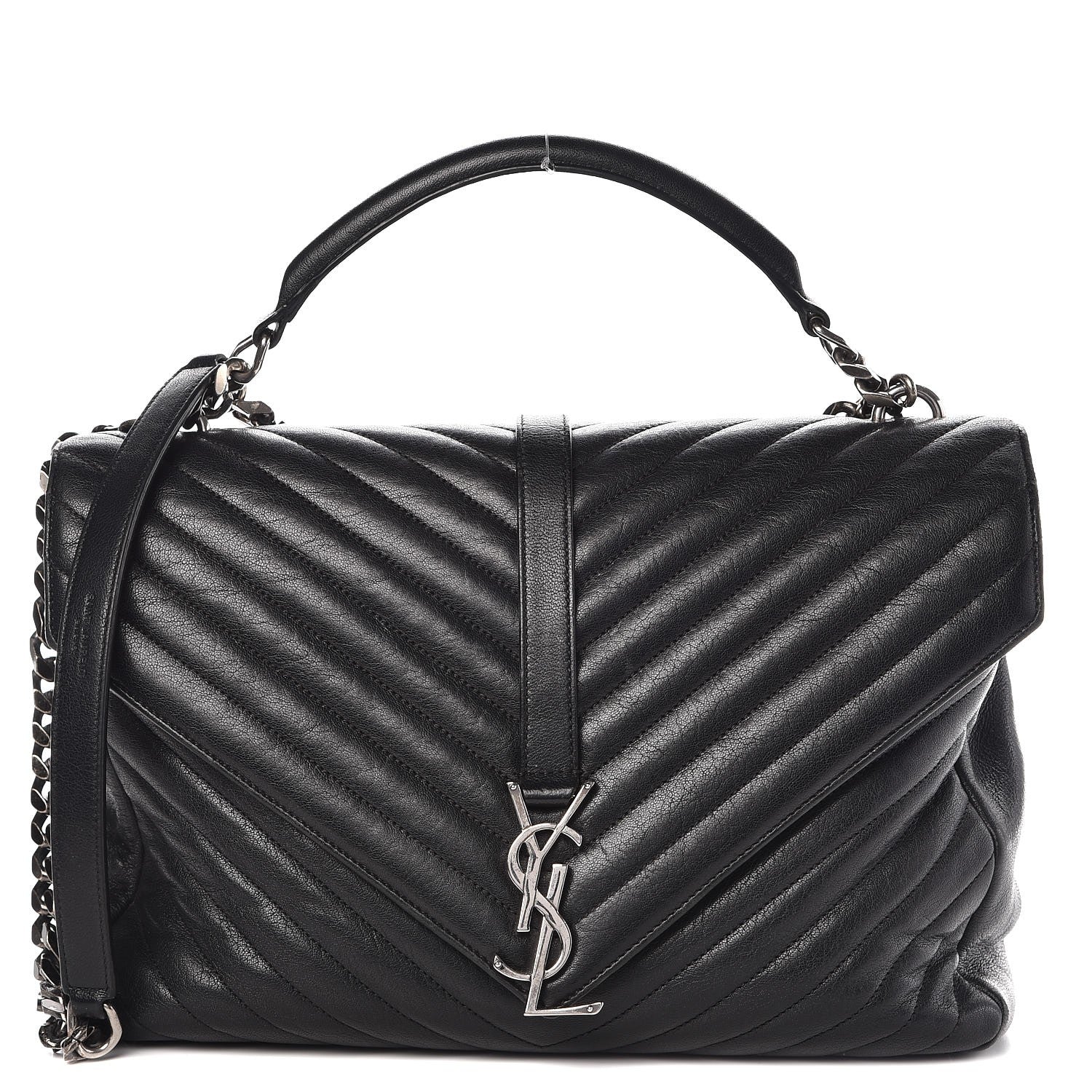 Saint Laurent Sheepskin Matelasse Chevron Monogram Large College Satchel Black 1 of 13