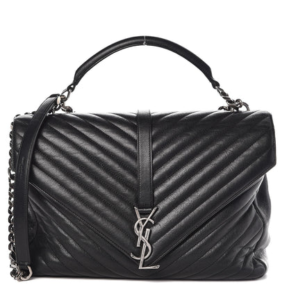Saint Laurent Sheepskin Matelasse Chevron Monogram Large College Satchel Black 1 of 13