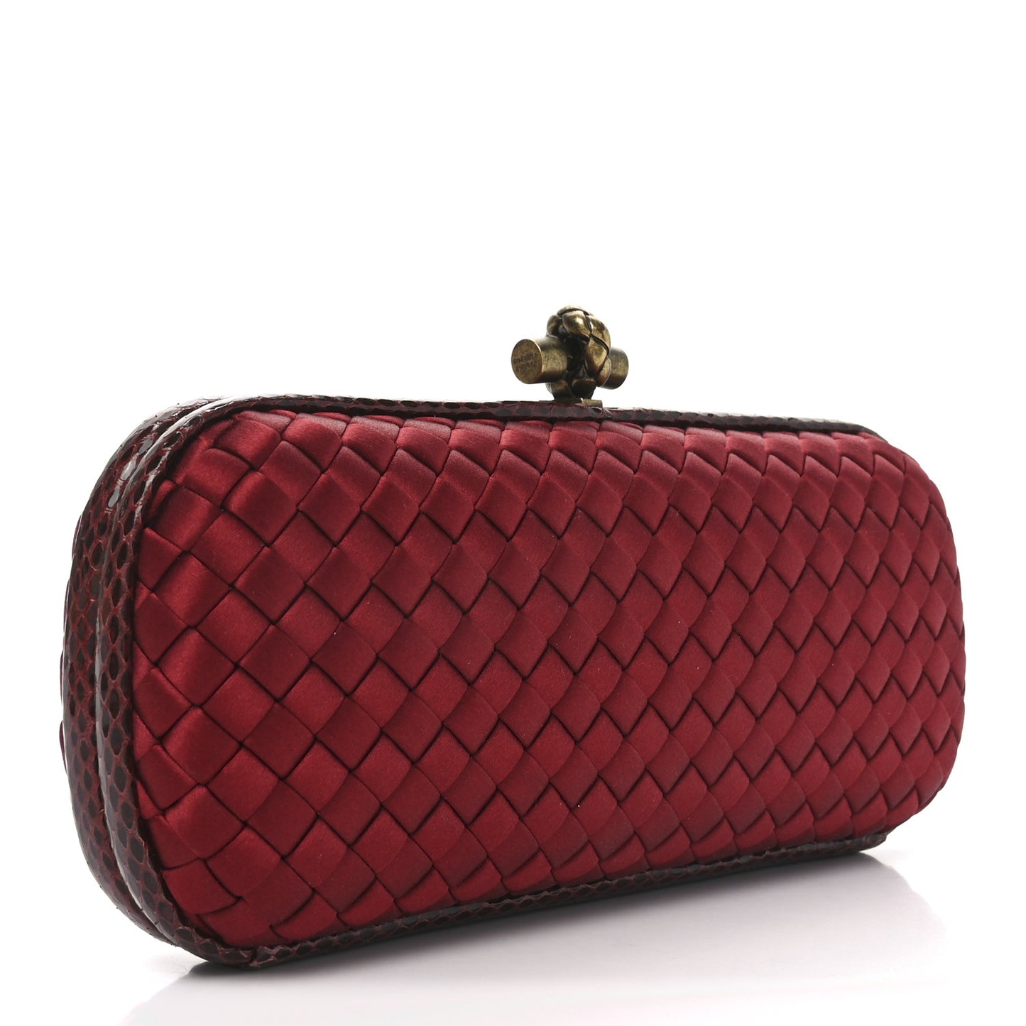 Satin Intreccio Impero Snakeskin Stretch Knot Clutch Red