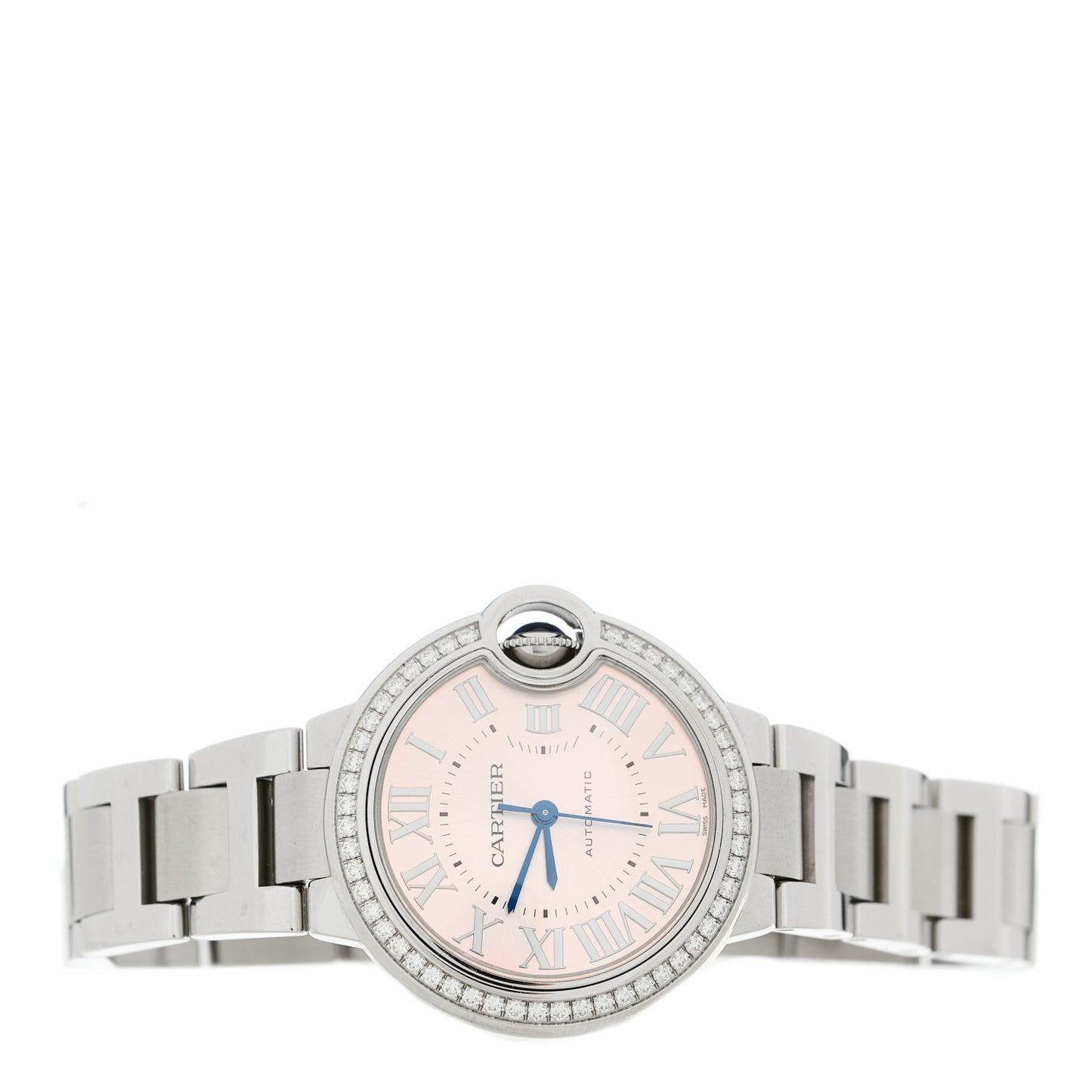 Stainless Steel Diamond Bezel 33mm Ballon Bleu De Cartier Automatic Watch Pink
