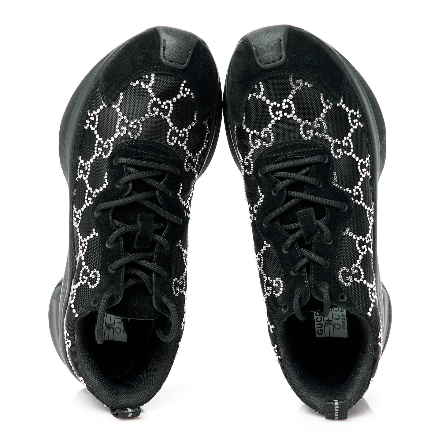Tela Retino Mesh Crystal Suede GG Monogram Womens Gucci Run Sneakers 39 Black Silver