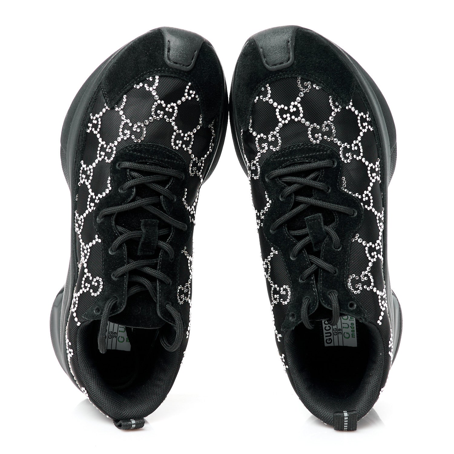 Gucci Tela Retino Mesh Crystal Suede GG Monogram Womens Gucci Run Sneakers 39 Black Silver 5 of 11