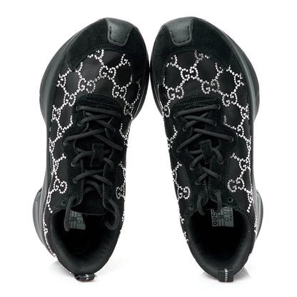 Gucci Tela Retino Mesh Crystal Suede GG Monogram Womens Gucci Run Sneakers 39 Black Silver 5 of 11