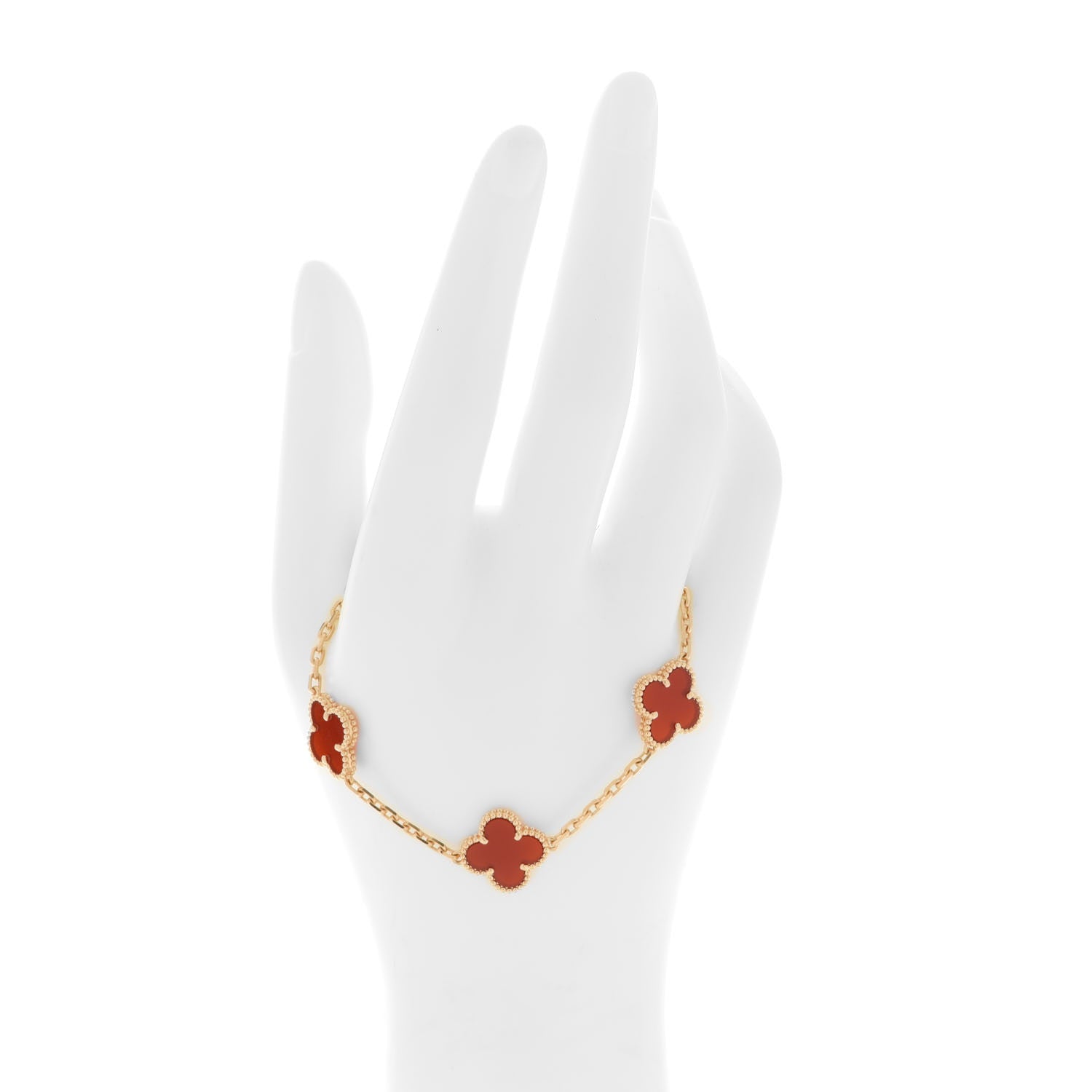 Van Cleef & Arpels 18K Yellow Gold Carnelian 5 Motifs Vintage Alhambra Bracelet 2 of 8