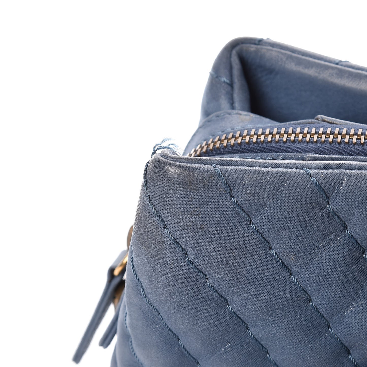 Iridescent Calfskin Chevron Quilted Surpique Tote Dark Blue