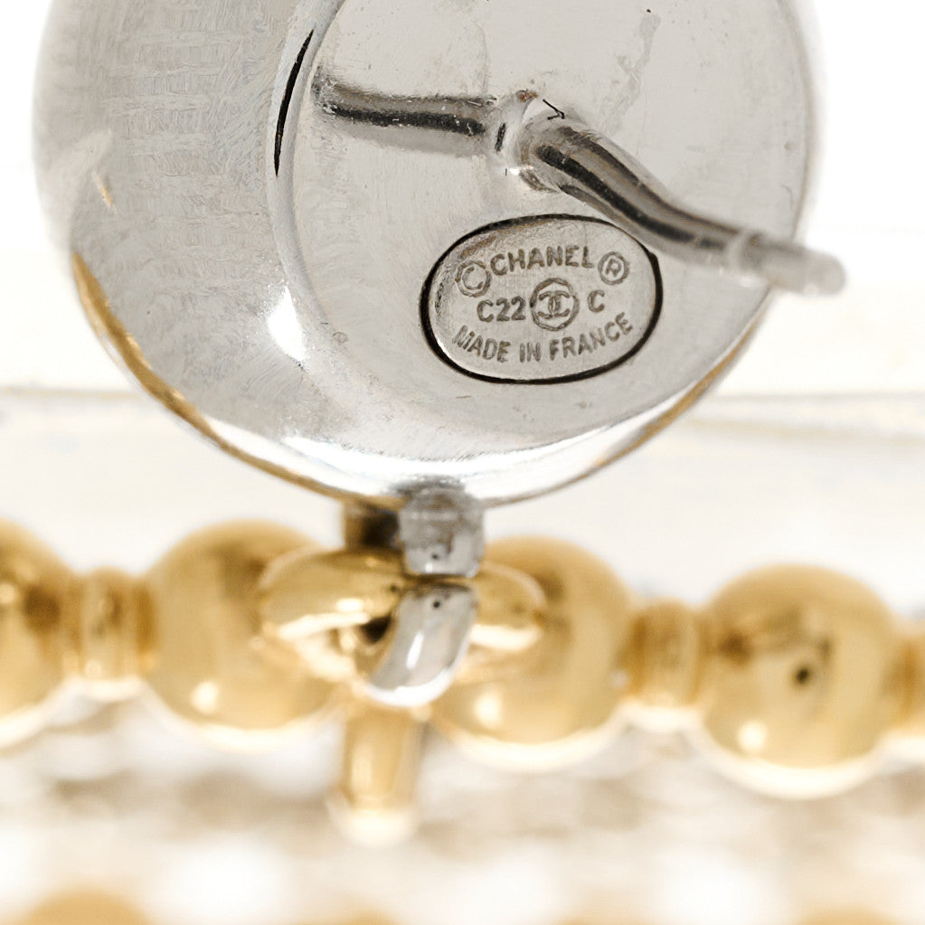 Metal Bead Round CC Drop Earrings Gold Silver