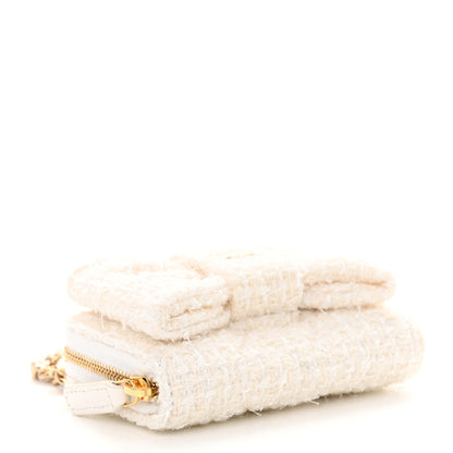 Chanel Tweed Quilted Bow Flap Card Holder On Chain White 4 of 11
