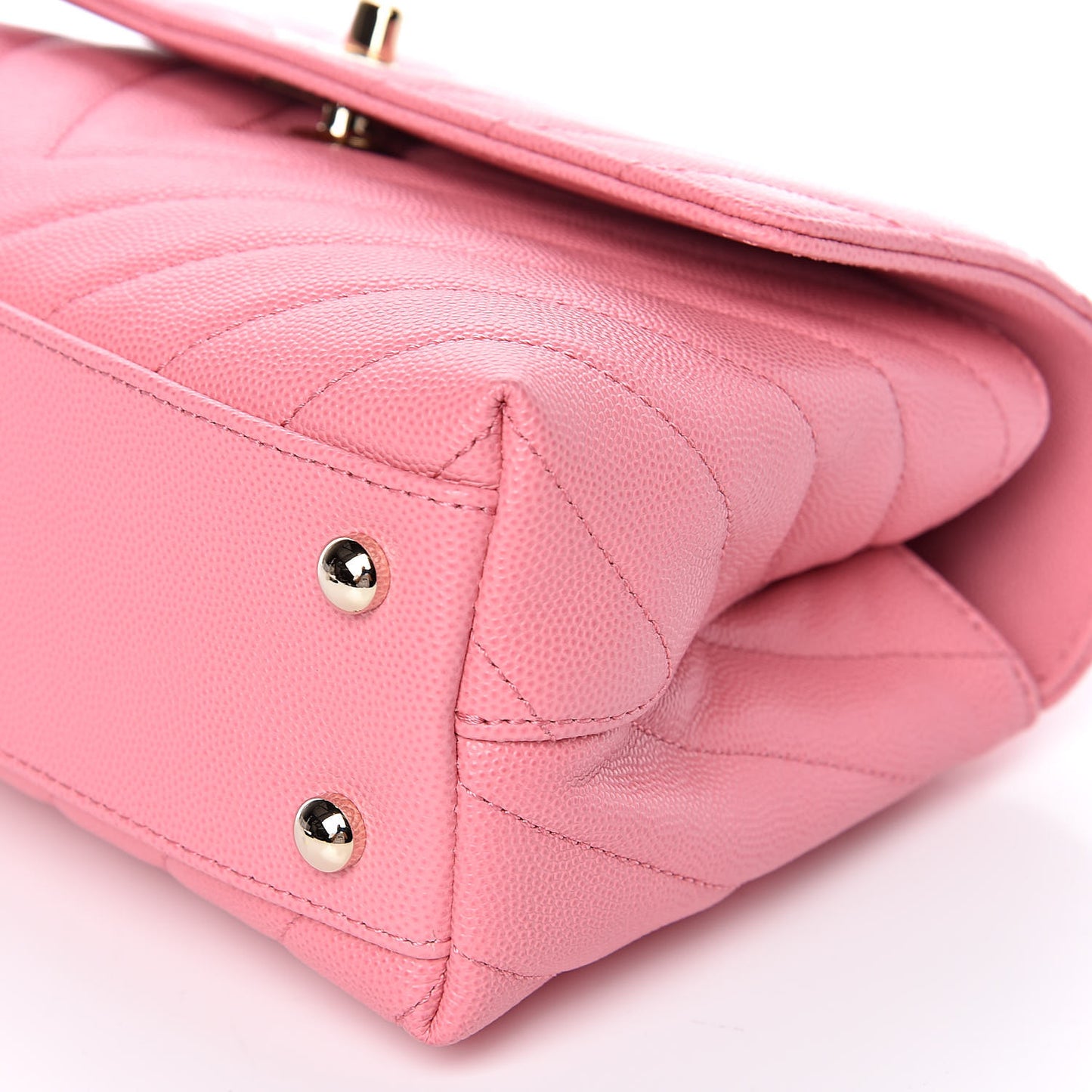 Caviar Chevron Quilted Mini Coco Handle Flap Pink