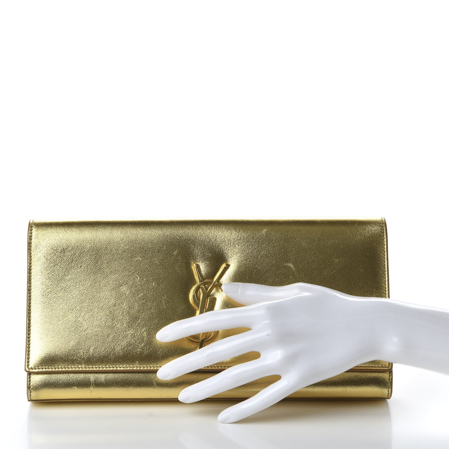 Saint Laurent Metallic Calfskin Monogram Large Belle De Jour Clutch Gold 2 of 9