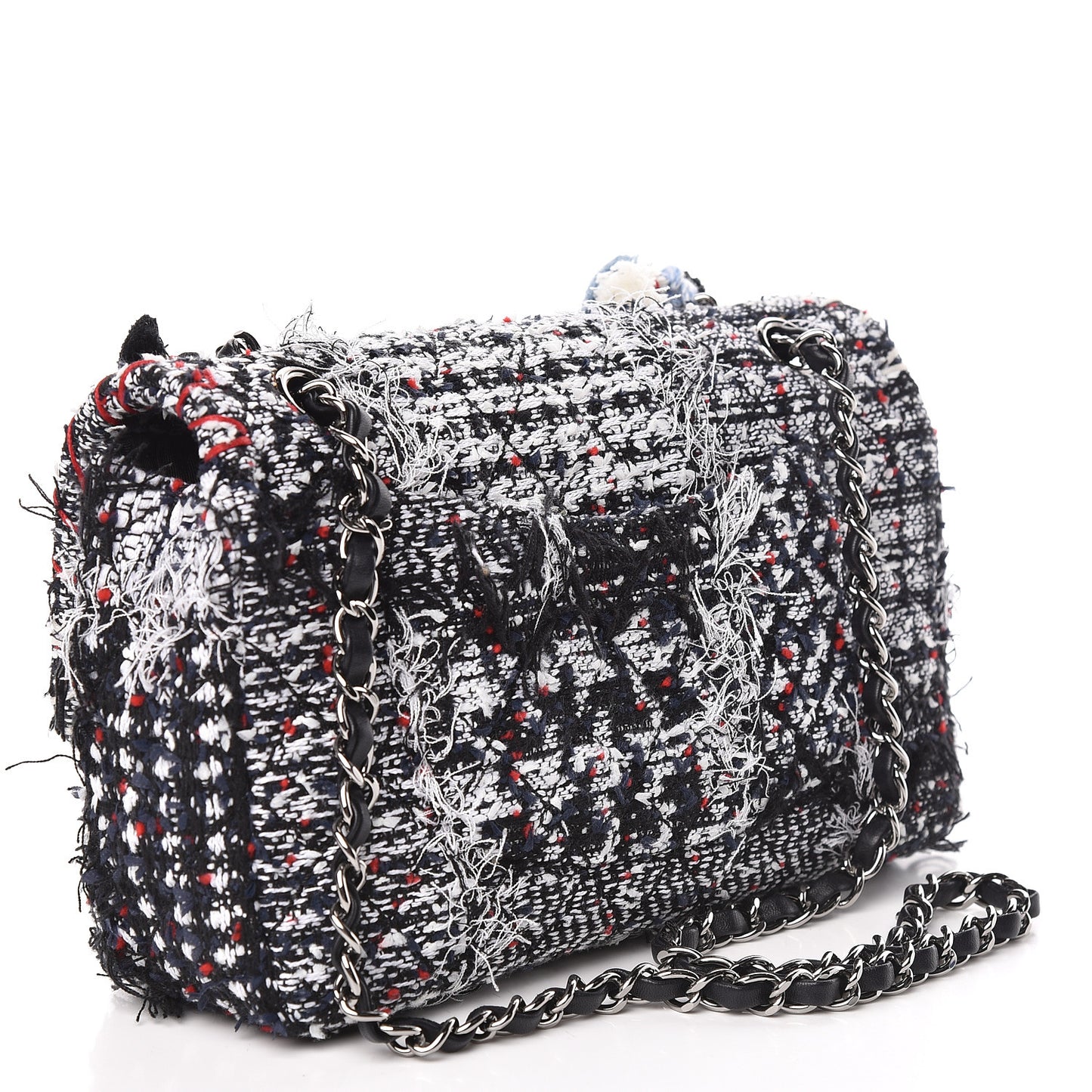 Tweed Pompom Flap Bag Multicolor