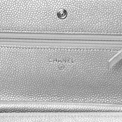 Chanel Metallic Caviar Quilted Wallet on Chain WOC Silver 6 of 12