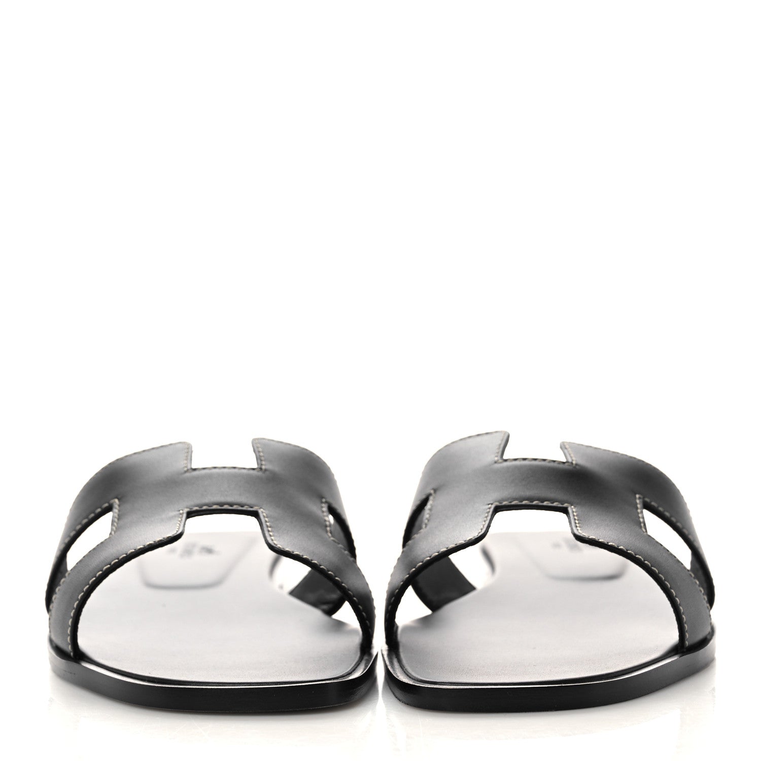 Hermes Box Calfskin Oran Sandals 38.5 Black 2 of 9