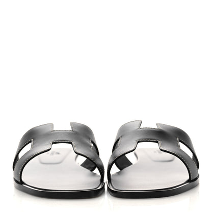 Hermes Box Calfskin Oran Sandals 38.5 Black 2 of 9