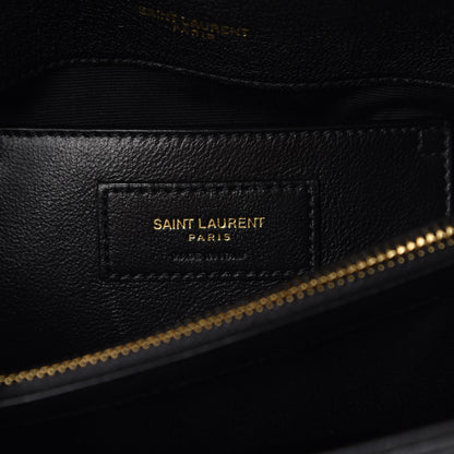 Saint Laurent Sheepskin Matelasse Chevron Monogram Medium College Bag Black 6 of 9