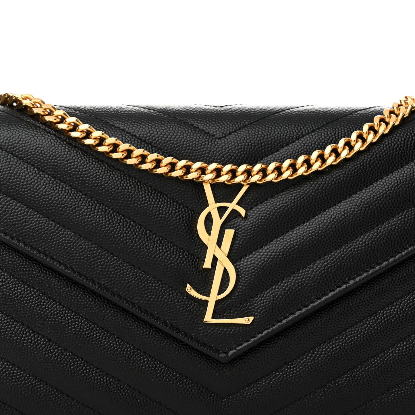 Grain De Poudre Matelasse Chevron Monogram Chain Wallet Black