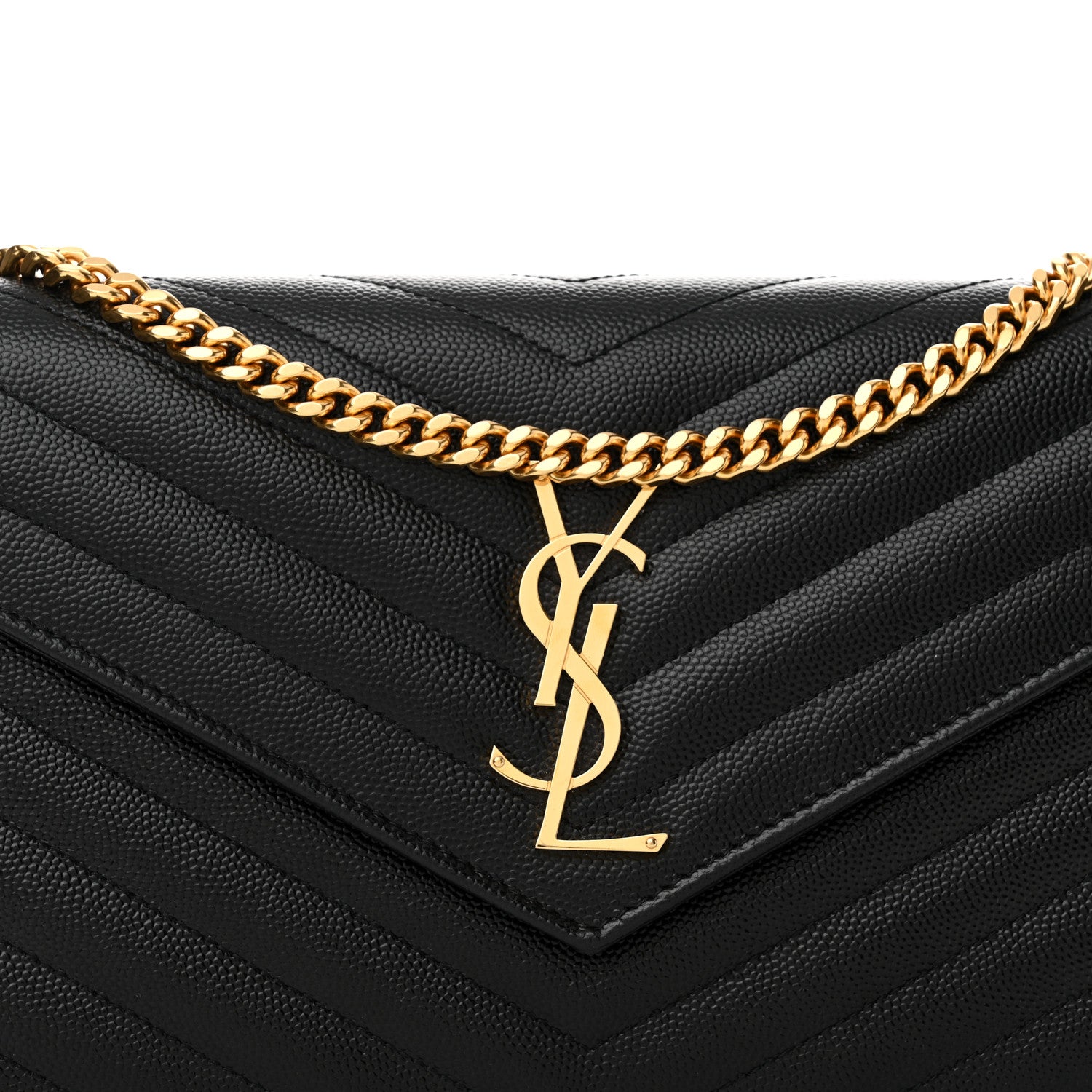 Saint Laurent Grain De Poudre Matelasse Chevron Monogram Chain Wallet Black 7 of 13
