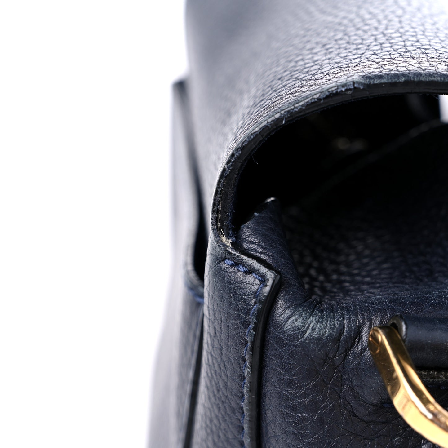 Grained Calfskin Box Messenger Bag Navy