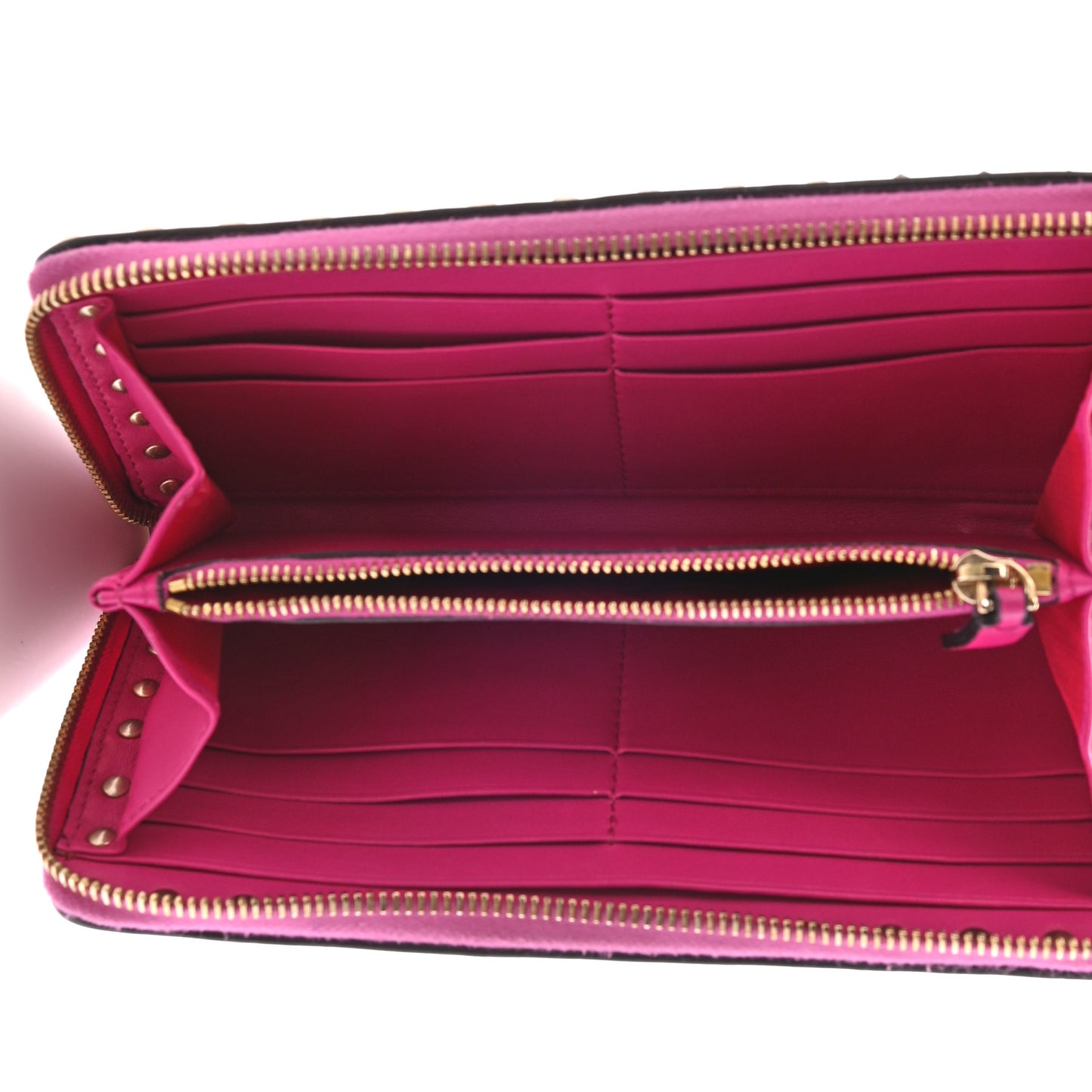 Calfskin Rockstud Zip Around Wallet Bright Fuxia