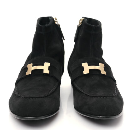 Hermes Stretch Velvet Goatskin Saint Honore Ankle Boots 37 Black 2 of 8