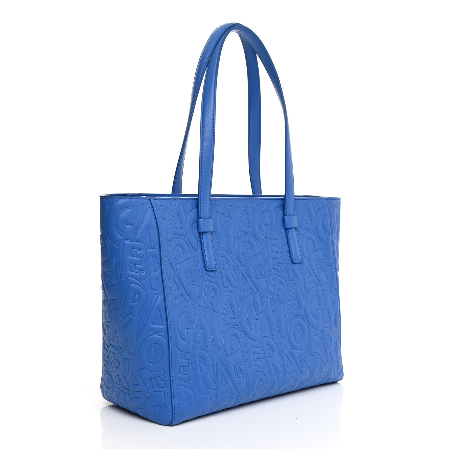 Salvatore Ferragamo Lambskin Logo Embossed Bonnie Tote Turquoise 5 of 15