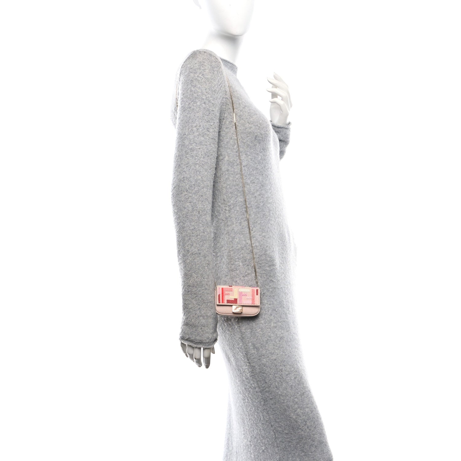 Fendi Canvas Vitello King FF Multicolor Embroidered Nano Baguette Charm Rosa Quarzo Bloody Mary Multicolor 2 of 10