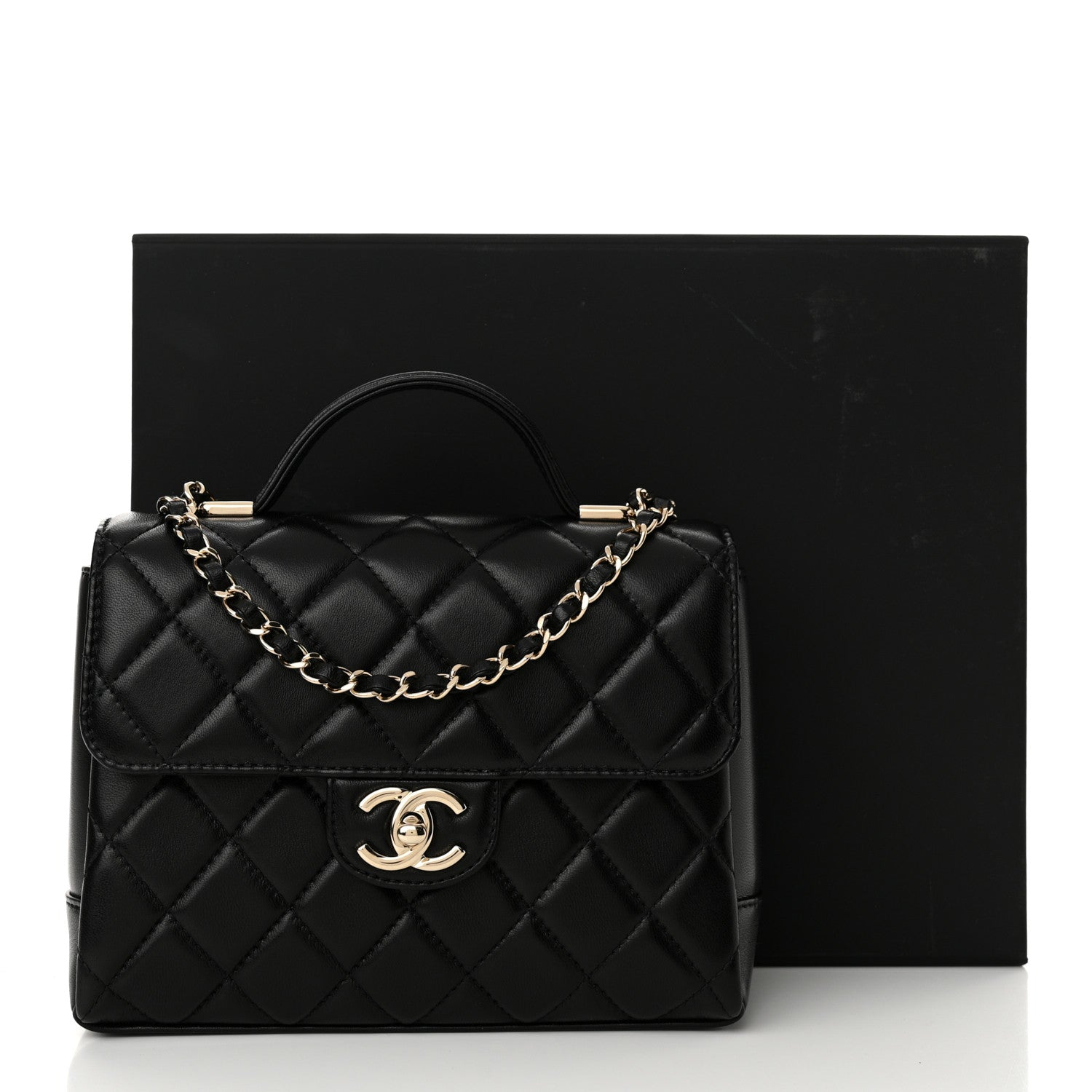 Chanel Lambskin Quilted Small Top Handle Square Flap Black 11 of 11