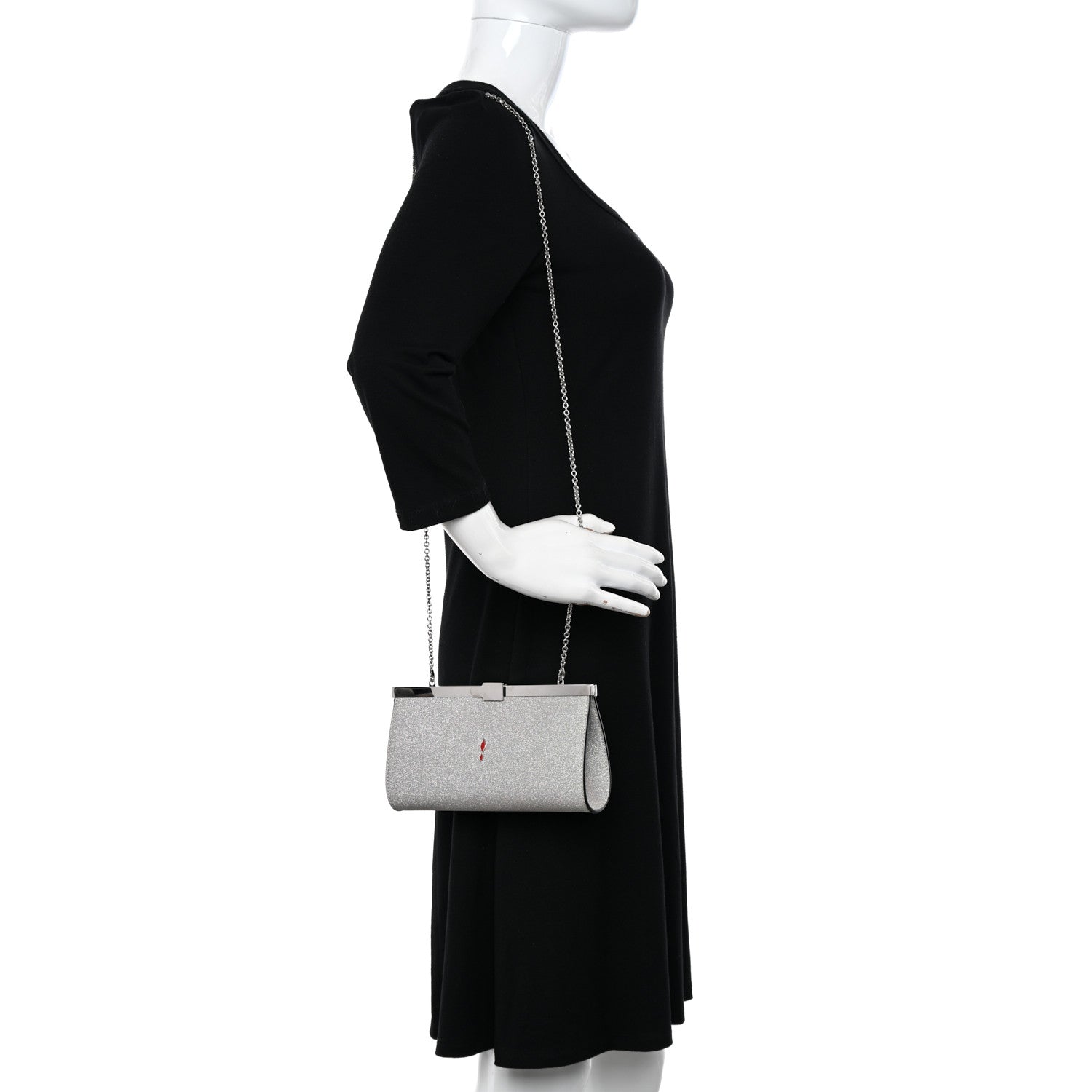 Christian Louboutin Glitter Palmette Clutch Silver 2 of 10