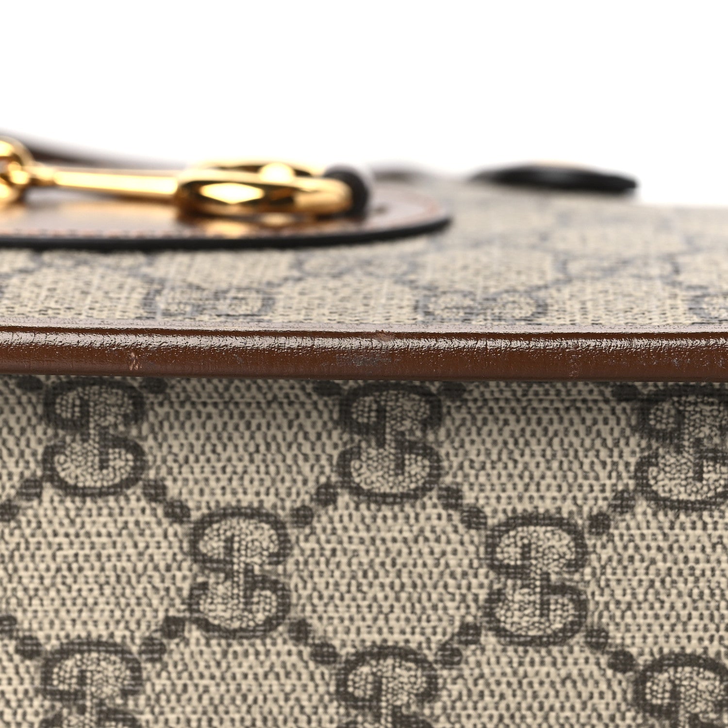 Gucci GG Supreme Monogram Azalea Calfskin Mini Horsebit 1955 Foldover Top Handle Bag Beige Ebony Brown Sugar 13 of 14