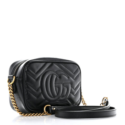 Gucci Calfskin Matelasse Mini GG Marmont Chain Shoulder Bag Black 3 of 11
