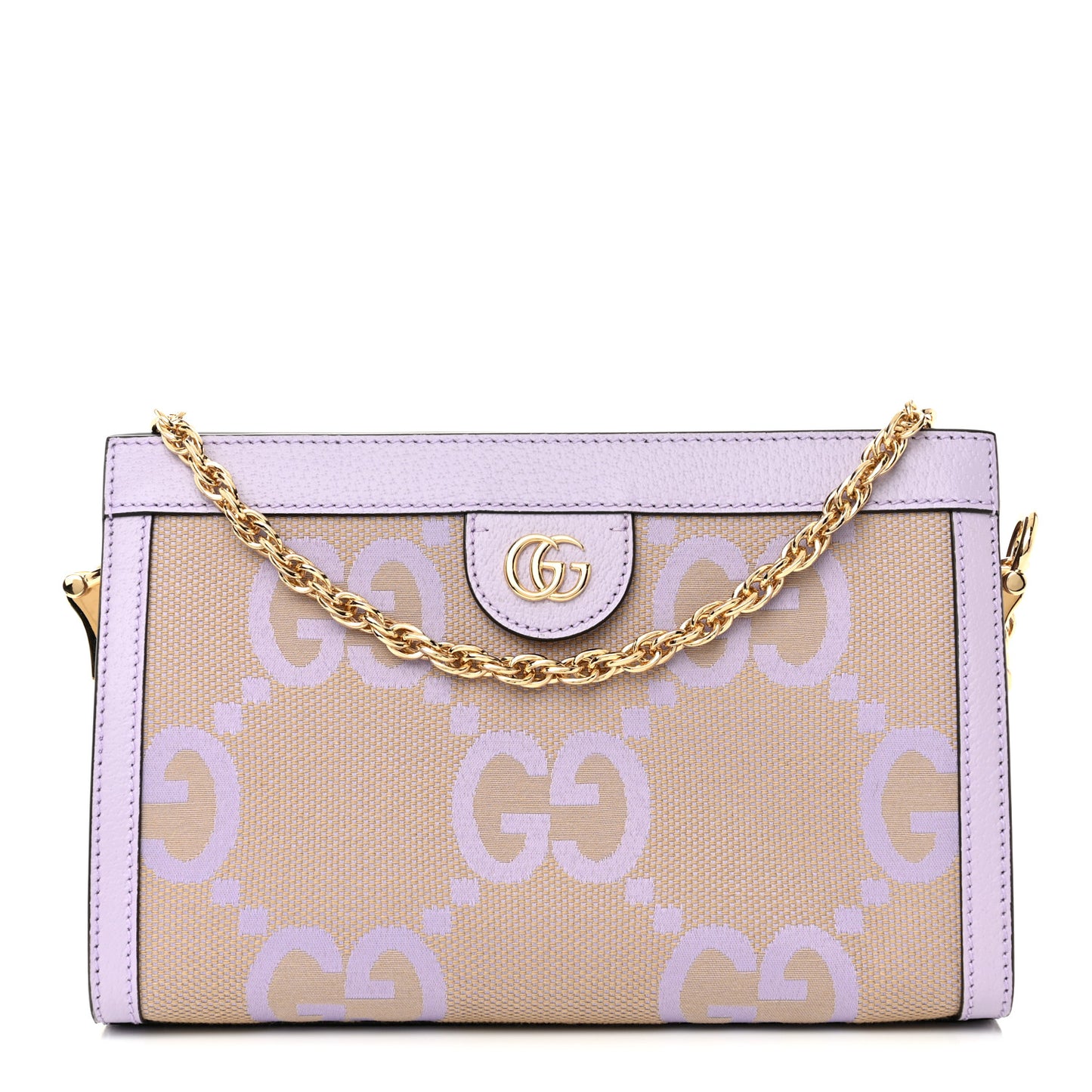 Monogram Jumbo GG Textured Dollar Calfskin Small Ophidia Chain Shoulder Bag Beige Lapis