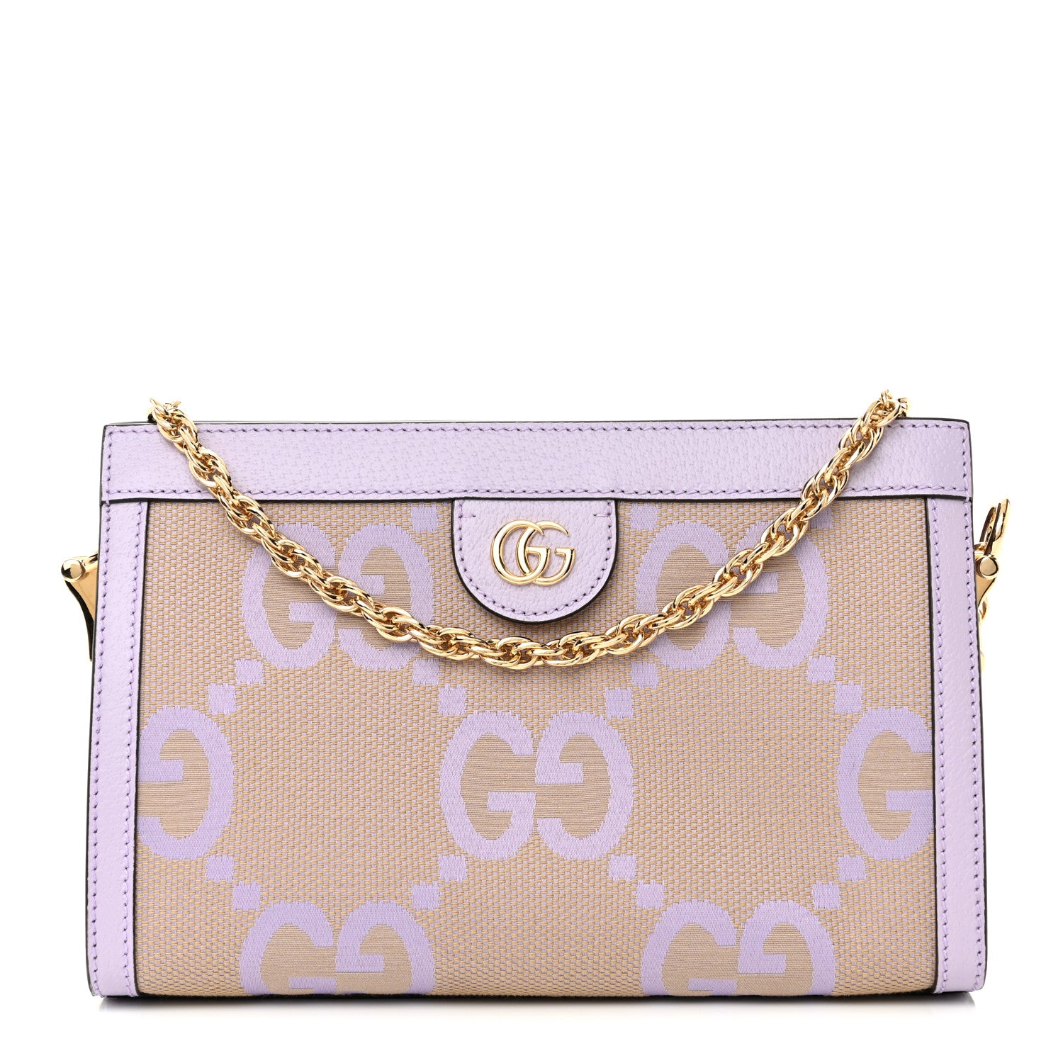 Gucci Monogram Jumbo GG Textured Dollar Calfskin Small Ophidia Chain Shoulder Bag Beige Lapis 1 of 12