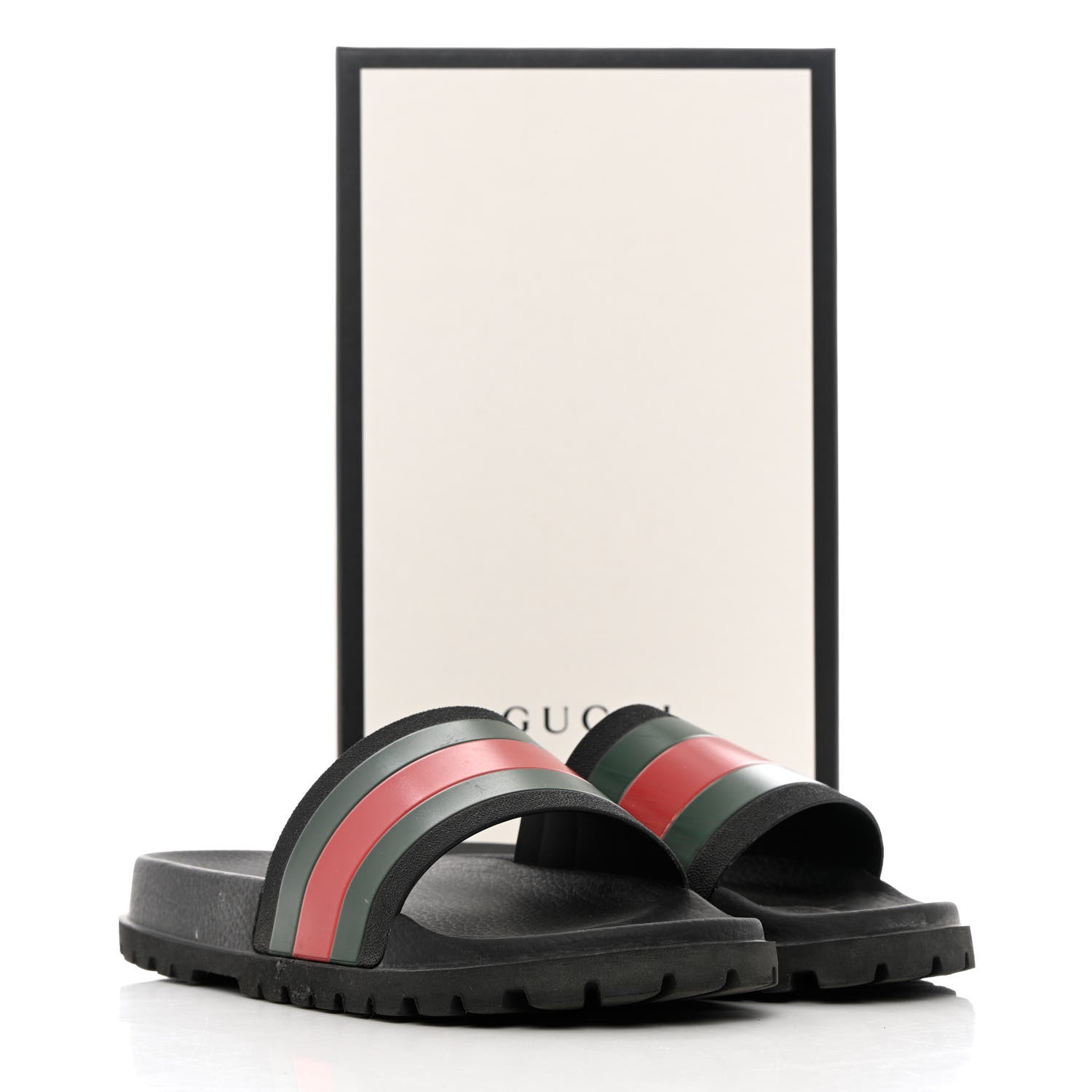 Gucci Rubber Web Mens Lug Sole Slide Sandals 11 Black Green Red 17 of 17