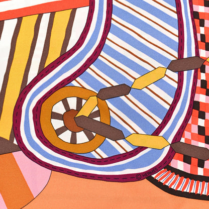 Hermes Silk La Selle Imaginaire Scarf 90 Abricot Lavande 4 of 5