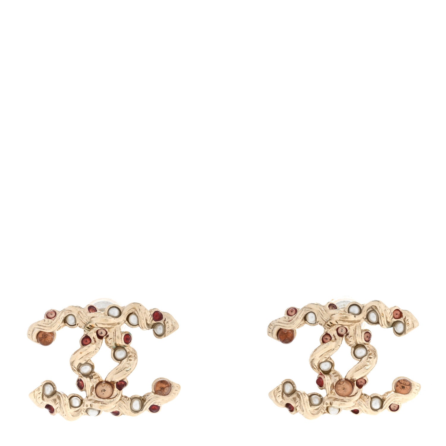 Chanel Resin Pearl Beaded CC Earrings Gold Brown 1 of 4