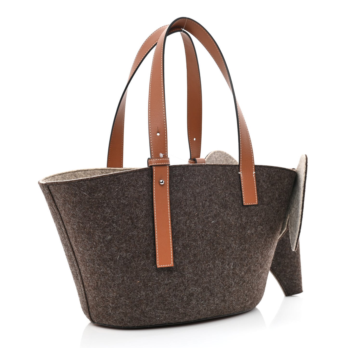 Calfskin Felt Elephant Basket Tote Brown Beige