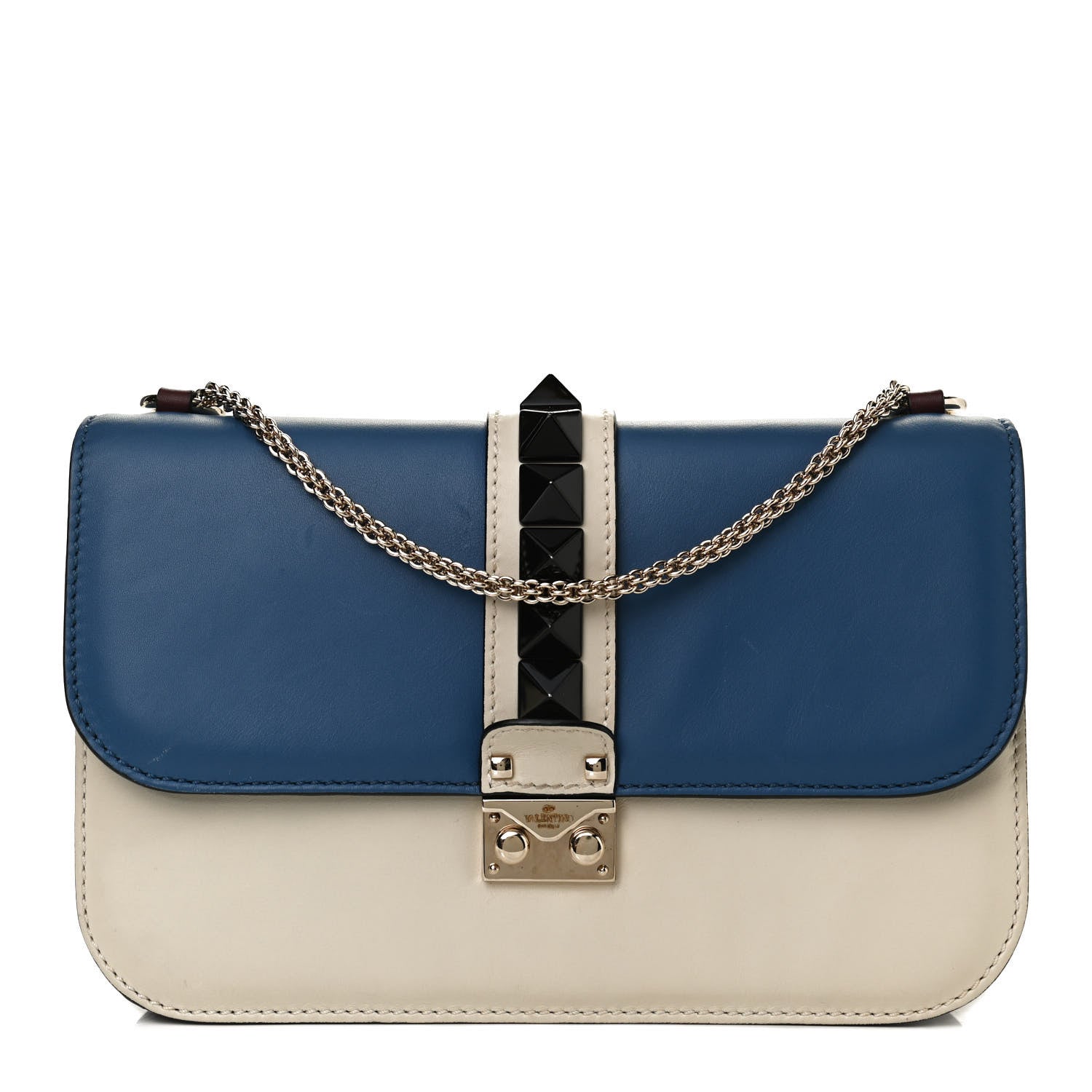 Valentino Garavani Vitello Tri-Color Medium Glam Lock Rockstud Flap Blue White Burgundy 1 of 13