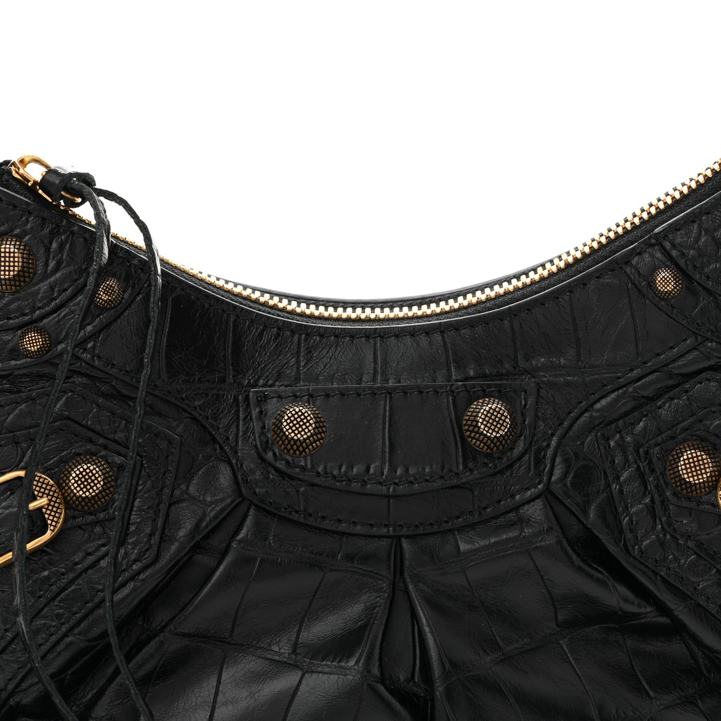 Extra Supple Calfskin Crocodile Embossed Le Cagole Shoulder Bag XS Black