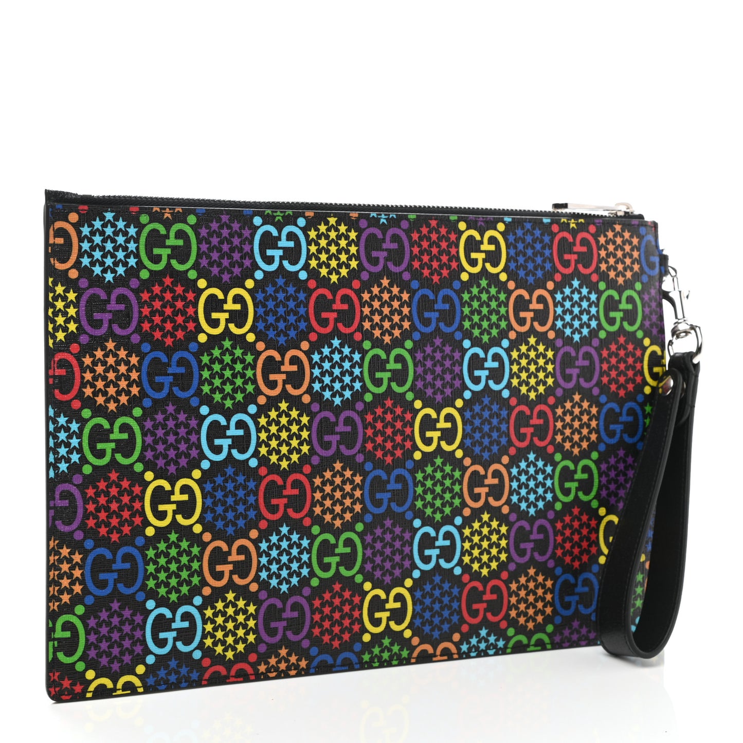 GG Supreme Monogram Psychedelic Zip Wristlet Pouch Black Multicolor