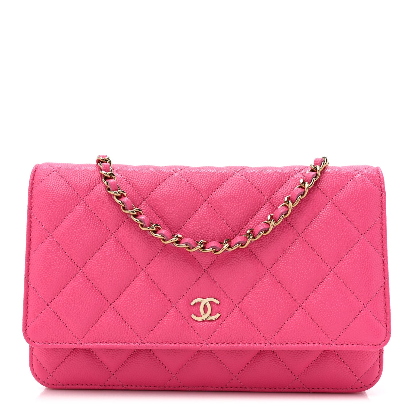 Caviar Quilted Wallet on Chain WOC Dark Pink